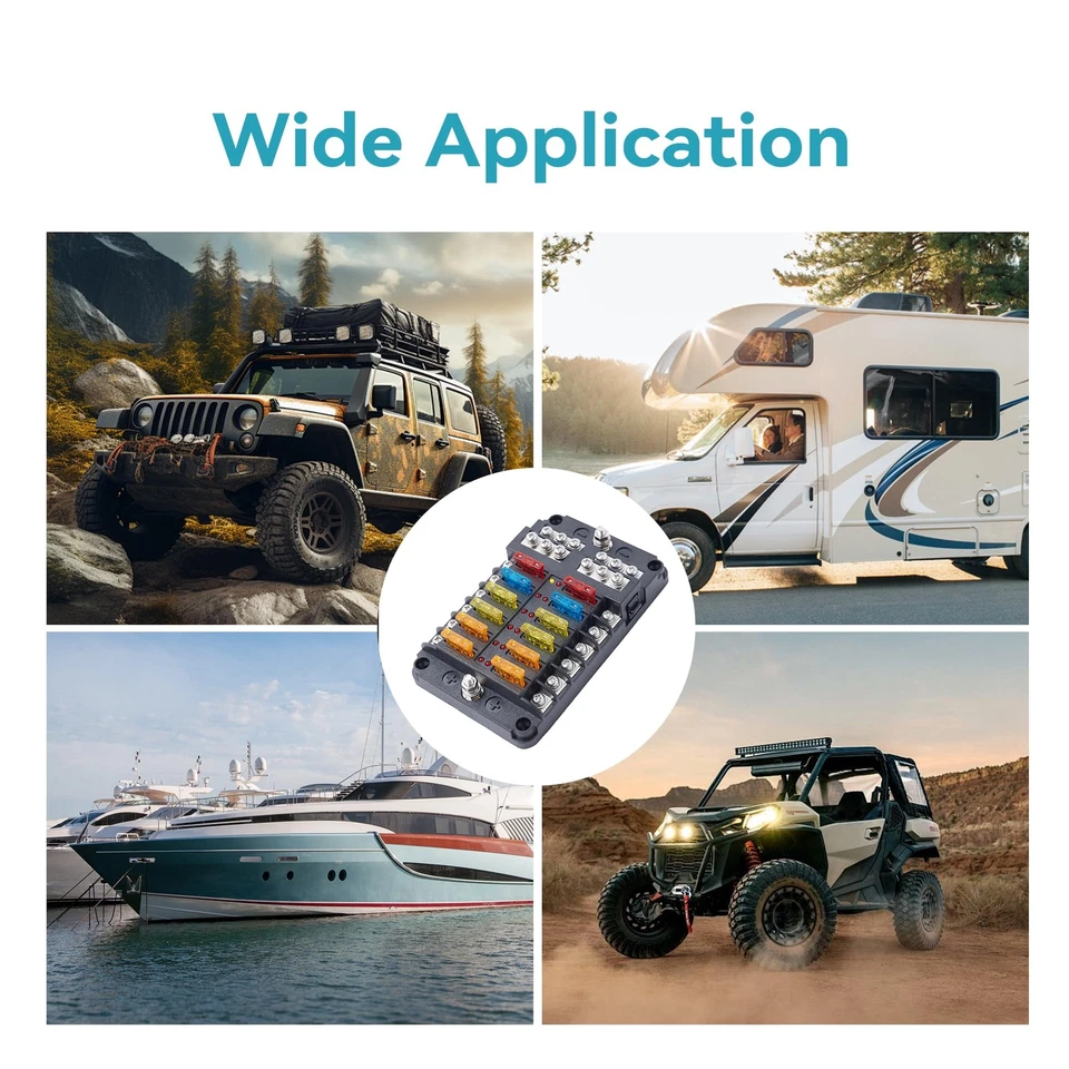 12 Volt Fuse Block, Boat Marine Fuse Block Panel with LED Warning Indicator Damp - Image 2 of 4