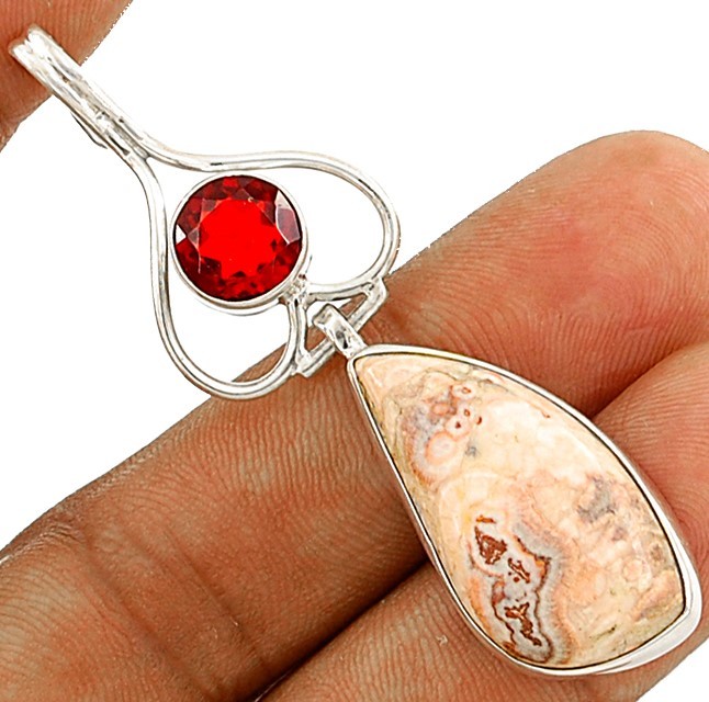 Natural Crazy Lace Agate 925 Solid Sterling Silver Pendant Jewelry @16-8