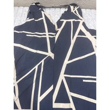 Banana Republic Navy Blue White Geometric Abstract V-Neck Midi Dress Womens S