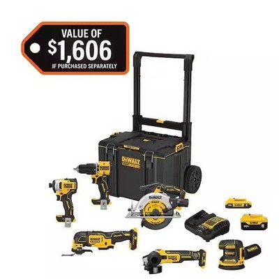 DEWALT 6-Tool Cordless Combo Kit 20V MAX Li-Ion Brushless + ToughSystem Tool Box