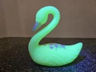 Fenton Art Glass Custard Uranium Satin Hand painted signed Swan