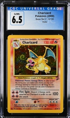 CGC 6.5 EX/NM+ 2000 CHARIZARD POKEMON HOLO BASE SET 2  4/130 SWIRL