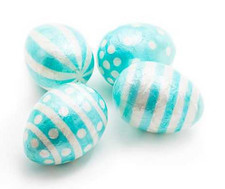 MacKenzie Childs CAPIZ EASTER EGGS SET 4 Aqua White DOTS STRIPES Mesh CrateNEW
