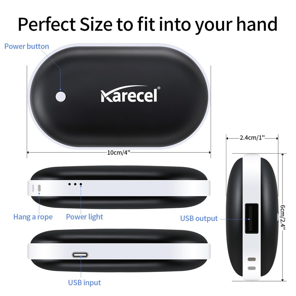 Karecel Rechargeable Hand Warmer, 5200mAh Double-Sided Instant Heating ...
