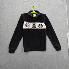 Chaps Boys Sweater L (14/16) Black Geometric C8C0012H Half Button Sweater