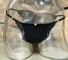 Victoria's Secret Lace Trim Bikini Sz S Adjustable Waist BLACK NWT 16.95