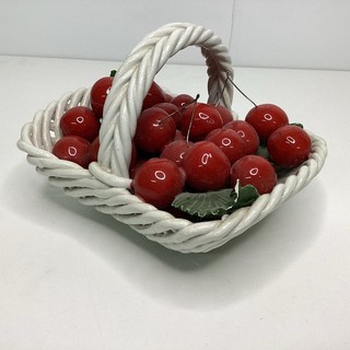 Ceramic Woven Cherry Basket White/Red Made in Italy Decor CV#667