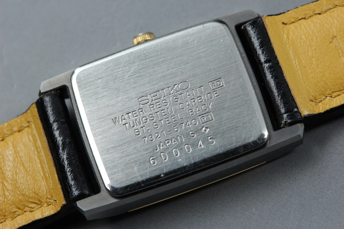 SEIKO EXCELINE 7321-5740 Reloj de cuarzo cuadrado dorado para mujer Vintage 1...