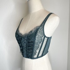 Victoria  s Secret Dream Angels Teal Green Lace Up Corset Top Coquette Small