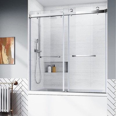 Chrome 60''W x 62''H Tub Frameless Shower Enclosure Door Durable Shower Screen