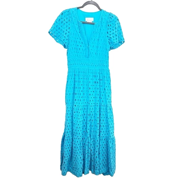 Maxi Vestido Anthropologie The Somerset Edición Ojales Azul Talla Pequeña Foto 2 de 4