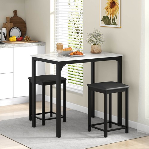 Juego de comedor de 3 piezas de contraaltura mesa de mármol sintético y 2 sillas barra de cocina nuevo - Imagen 5 de 12