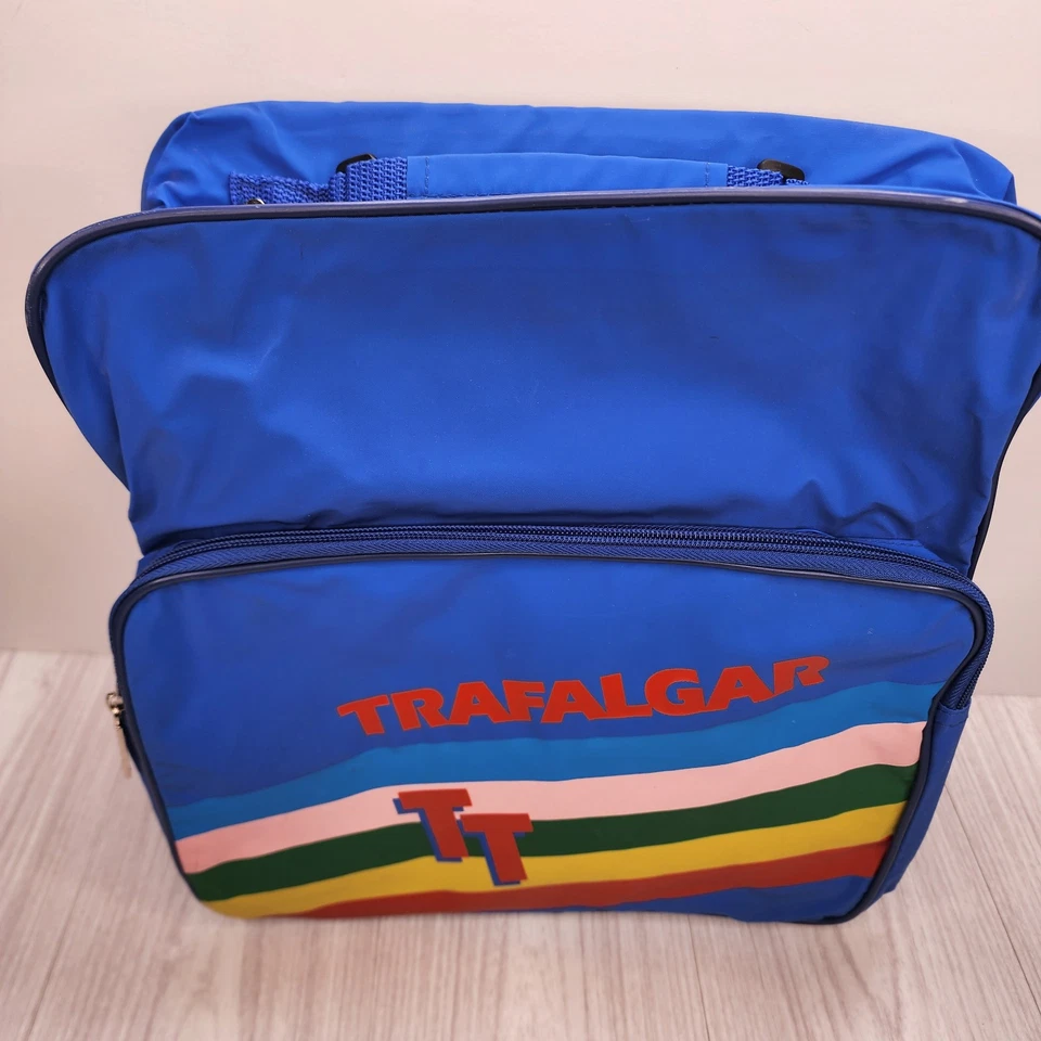 VTG Trafalgar Backpack Blue No Straps 80's Inspired Rainbow Clean Handbag - Image 2 of 4
