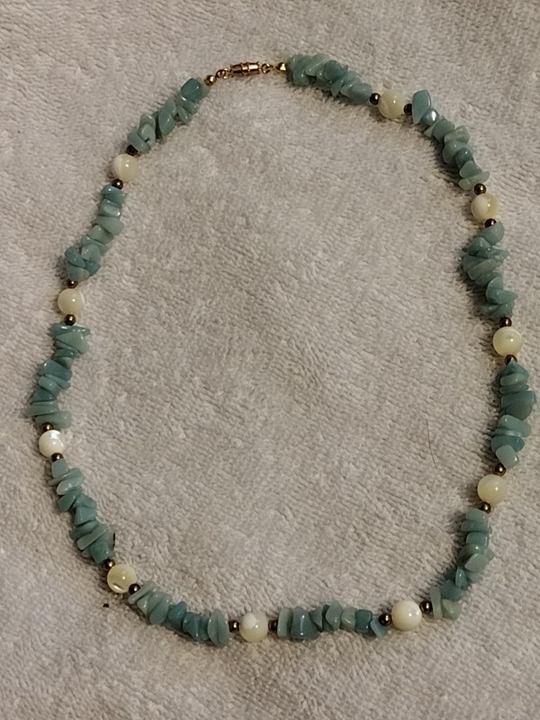 Hand Made Amazonite Mother Of Pearl Necklace - 19"