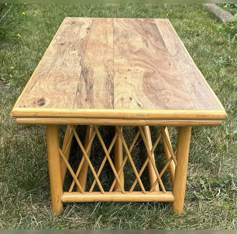 Gran Mesa de Centro Retro de Bambú - Mesa de Acento - Tiki Bar - Madera Decoración del Hogar Foto 3 de 4