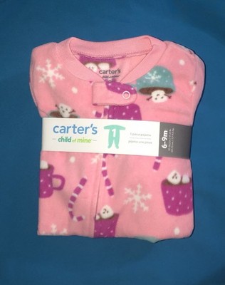 NWT CARTER S Child of Mine Pajamas Sleepers Footed 1 Pc. Pink Baby Girl 6-9 Mo.