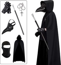 6PC Halloween Plague Doctor Mask Set Bird Mask Steampunk Cosplay Costume