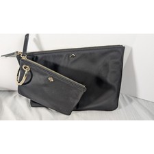 Kate Spade Sam Nylon Pouch Set Black Small Large Gold Ring Wristlet Clutch