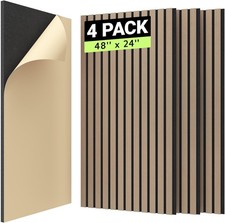 TONOR 4 Pack Wood Slat Acoustic Panels 48x24in Sound Absorbing Dark Walnut