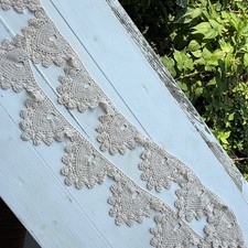 Vintage Handmade Crochet Lace Trim Scalloped Edging Beige Cotton 60 Inch Long