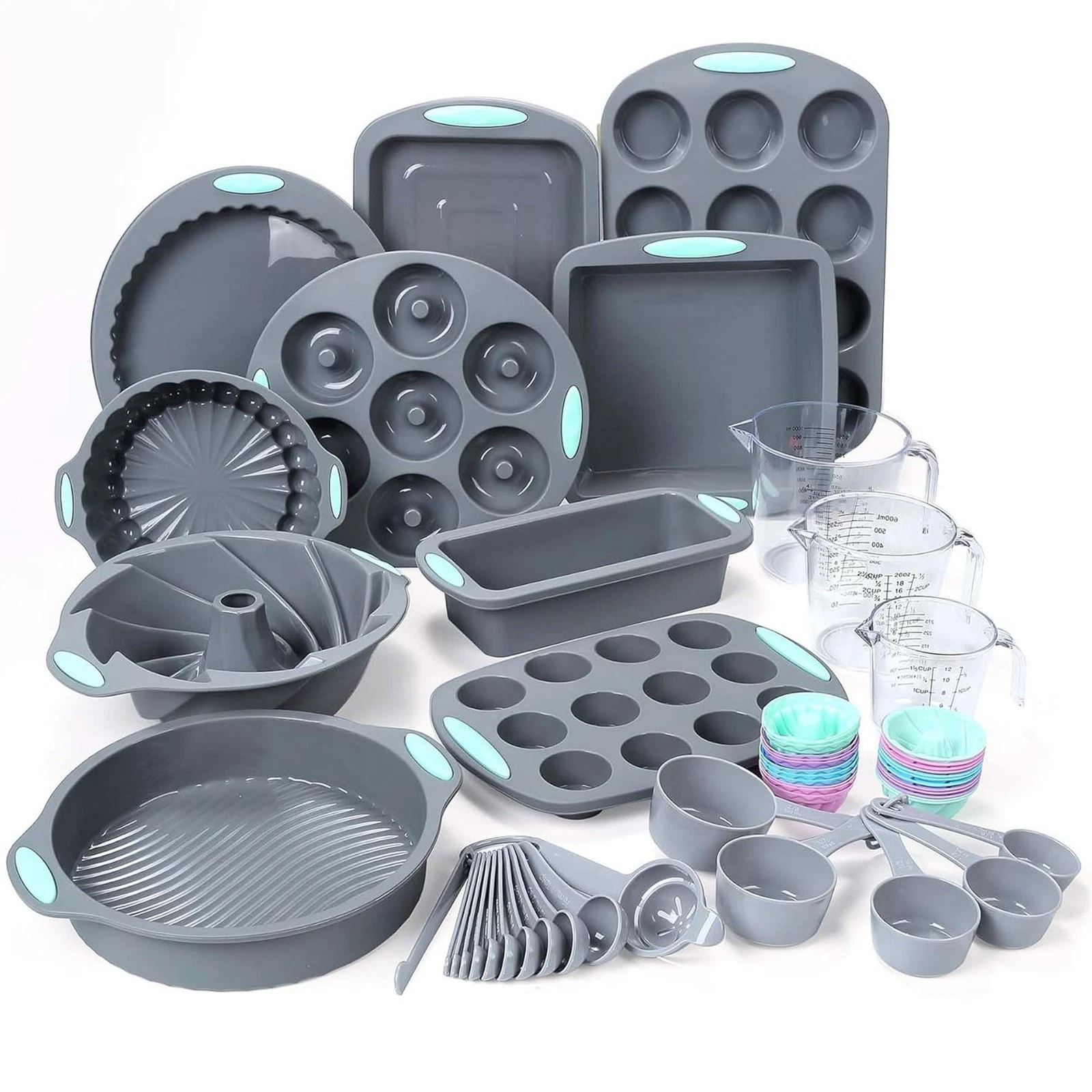 54 Pieces Silicone Baking Pans Set, 10 Silicone Cake Molds, Loaf Pan and Muff...