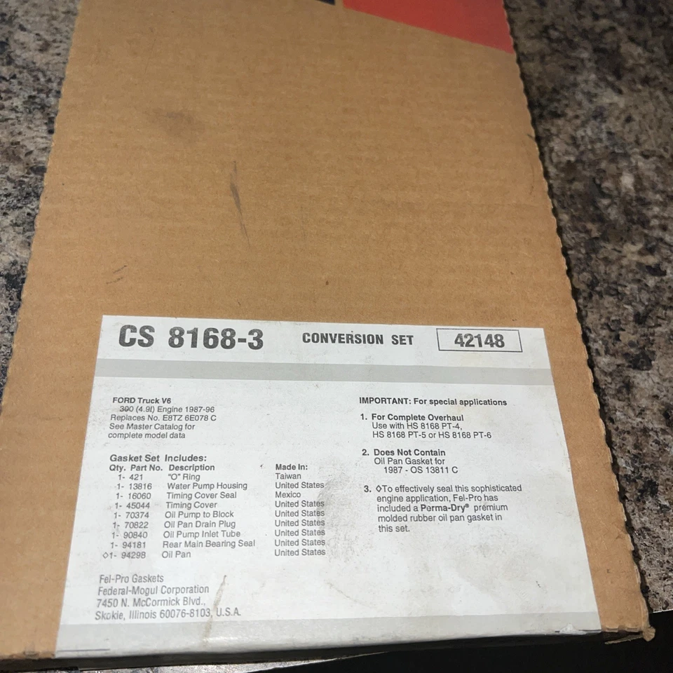 Juego de juntas de conversión de motor CS 8168-3 Felpro para furgoneta E150 E250 E350 F-150 Foto 2 de 3