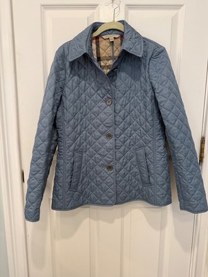 Burberry London Women's Blue Quilted Snap Front, SIze M