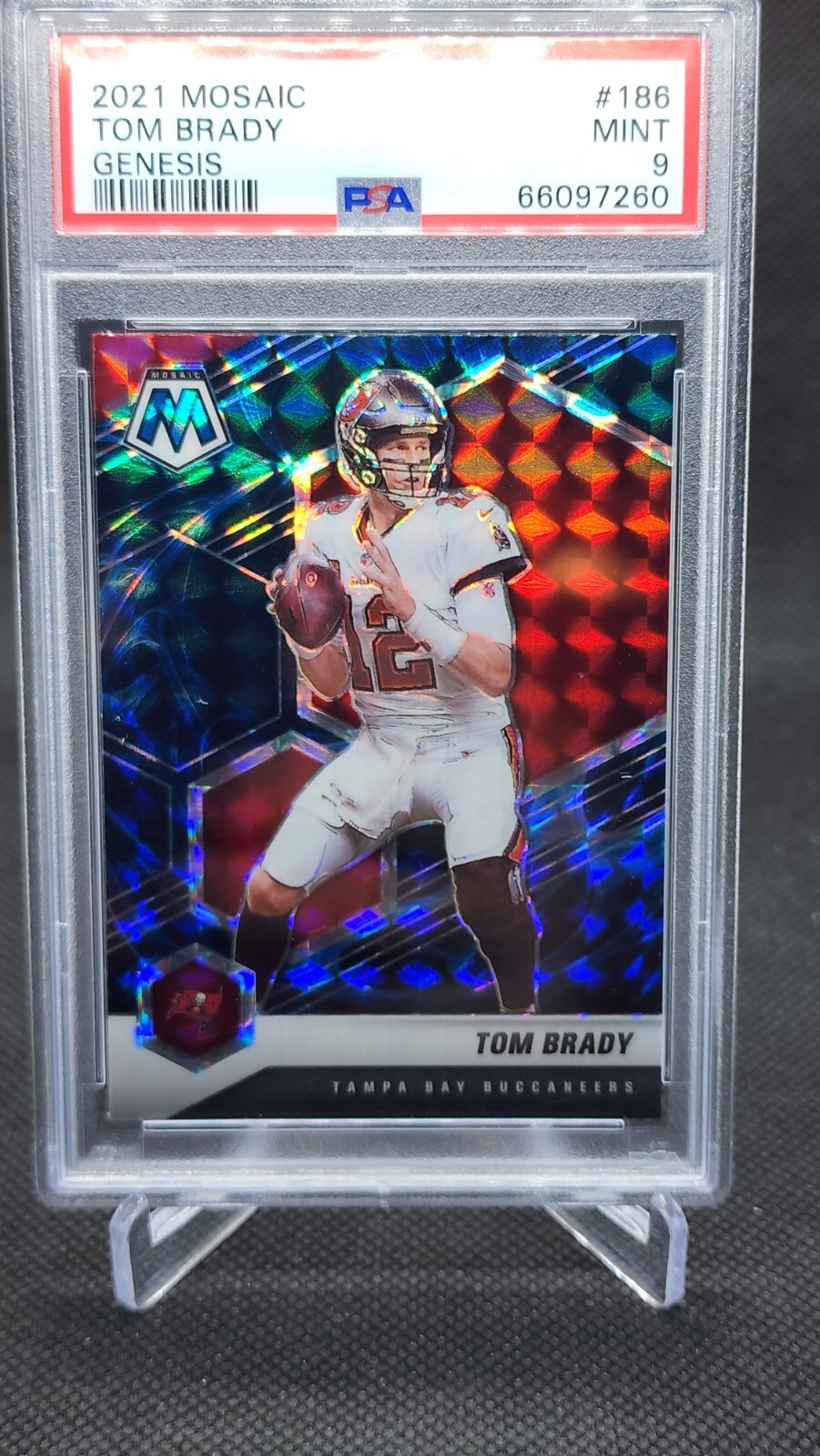 2021 Panini Mosaic #186 Tom Brady Genesis Prizm PSA 9 Mint SSP Case Hit