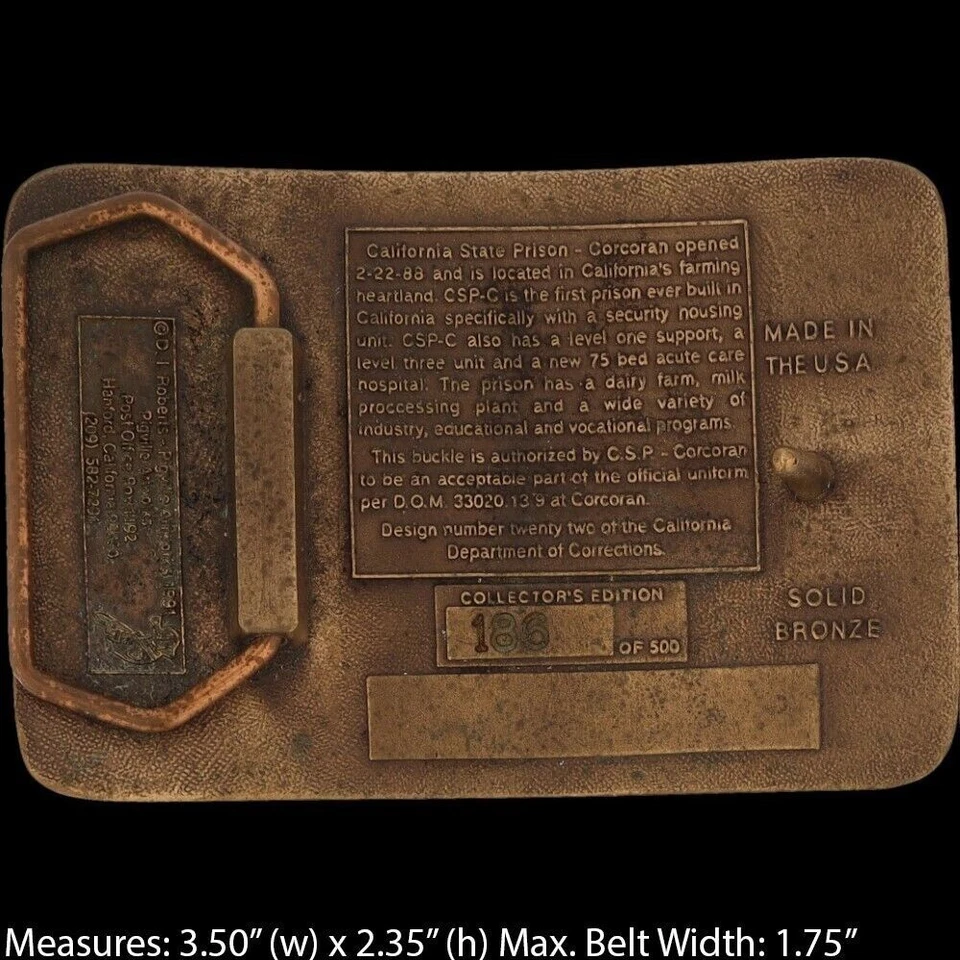 Bronze California Corcoran State Prison DOC Corrections Rare Vintage Belt Buckle - Image 4 of 4