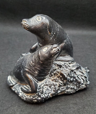 Vtg Soapstone Seals Figurine Carved Handmade Aardik Collect 1970s Canada Marked