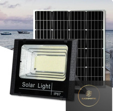 FARO SOLARE 100W LED CON PANNELLO FARETTO CREPUSCOLARE TELECOMANDO IP66