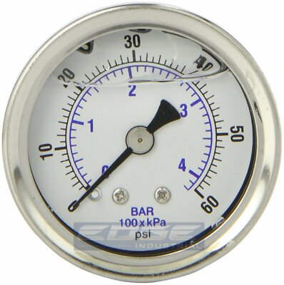 LIQUID FILLED PRESSURE GAUGE 0-60 PSI, 1.5'' FACE, 1/8'' NPT BACK MOUNT