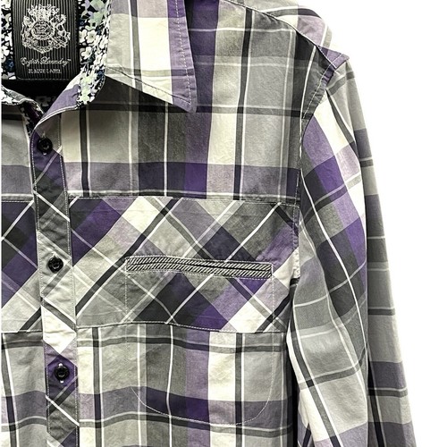 English Laundry BLAQUE LABEL Purple Plaid Shirt With Contrast Trim Men’s XL - Picture 3 of 12