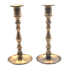 Brass Candlesticks 7" Turned Style Taiwan Republic of China Pair Vintage