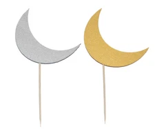Silver and Gold Mix Crescent Moon Eid Cupcake Toppers and Party Picks (12 pack)