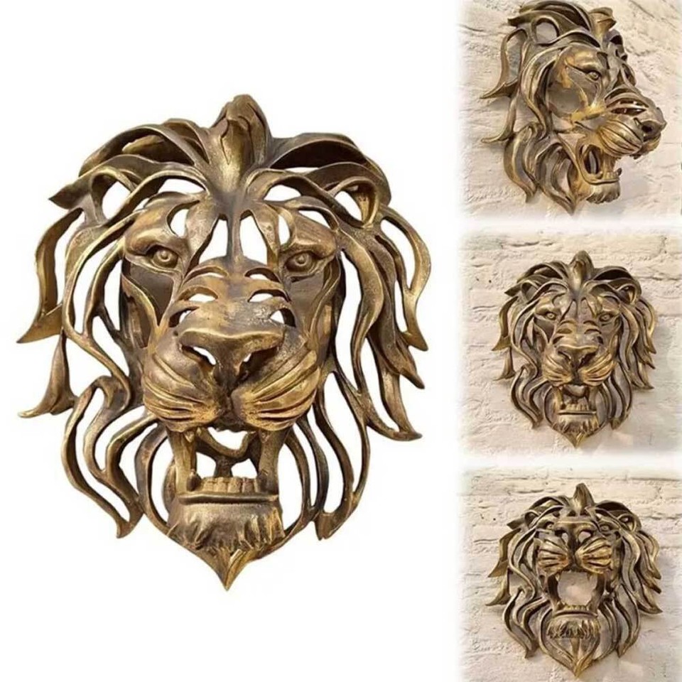 Resin Art Lion Head Wall Mounted Gold Large Lion Head Sculpture Bedroom