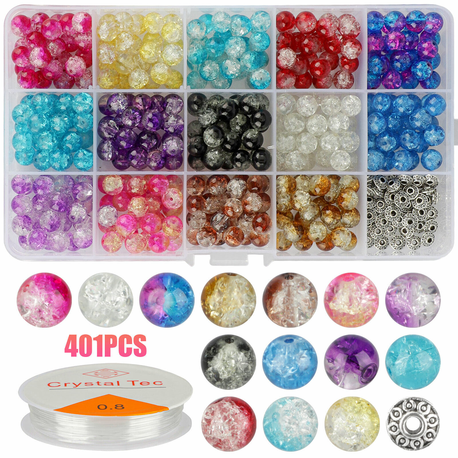 401Pcs Natural Gemstone Round Spacer Loose Beads For Jewelry DIY Making Kit 8mm