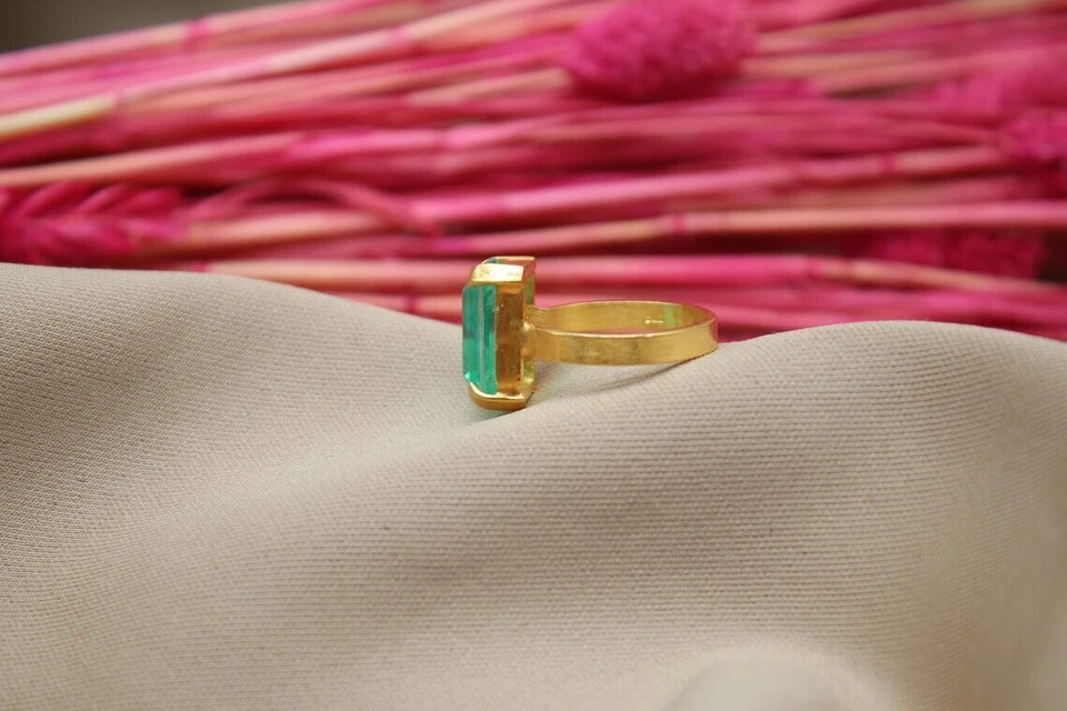 Natürlicher blauer Paraiba Turmalin Ring Handarbeit Smaragdschliff Gold Finish - Bild 4 von 4