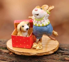Wee Forest Folk CHRISTMAS CRITTER, WFF# M-739c, Christmas Mouse and Dog