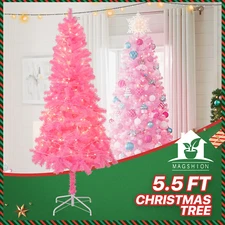 5.5 FT Artificial Christmas Tree PVC Leaves Xmas Holiday D��cor w/Light LED Pink