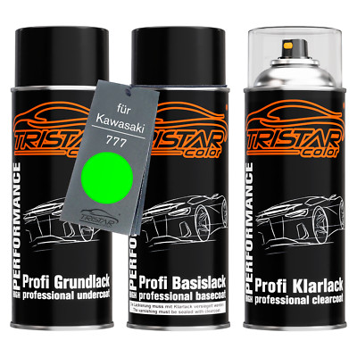 Motorradlack Spraydosen Set für Kawasaki 777 Verde Grund Basislack Klarlack