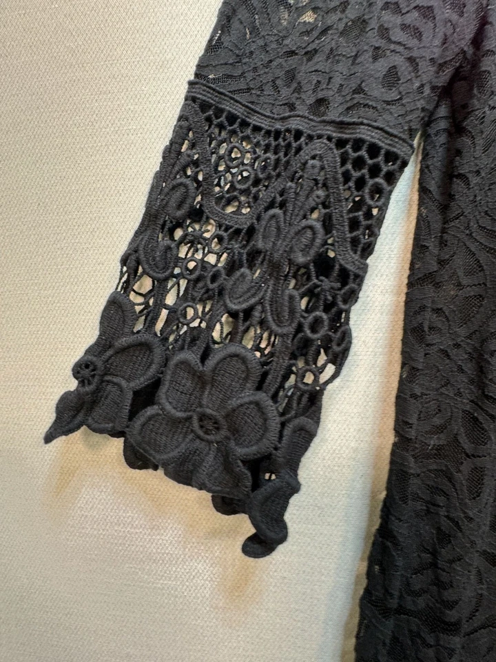 Alfani Women's Shift Dress Illusion Rayon Size XXL Black Crochet Flower Stretch - Image 4 of 4