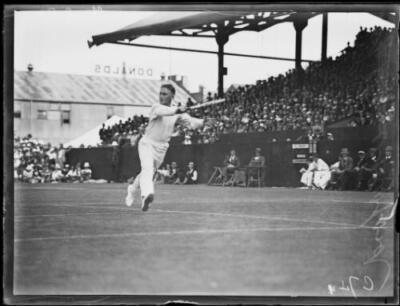 Tennis player John Crawford preparing to serve the ball, NSW, ca. - Old Photo