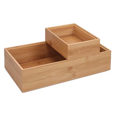 Bamboo Storage Boxes Set Of 2 Wood Stackable Box Organizers For Bedroom Kitchen 
