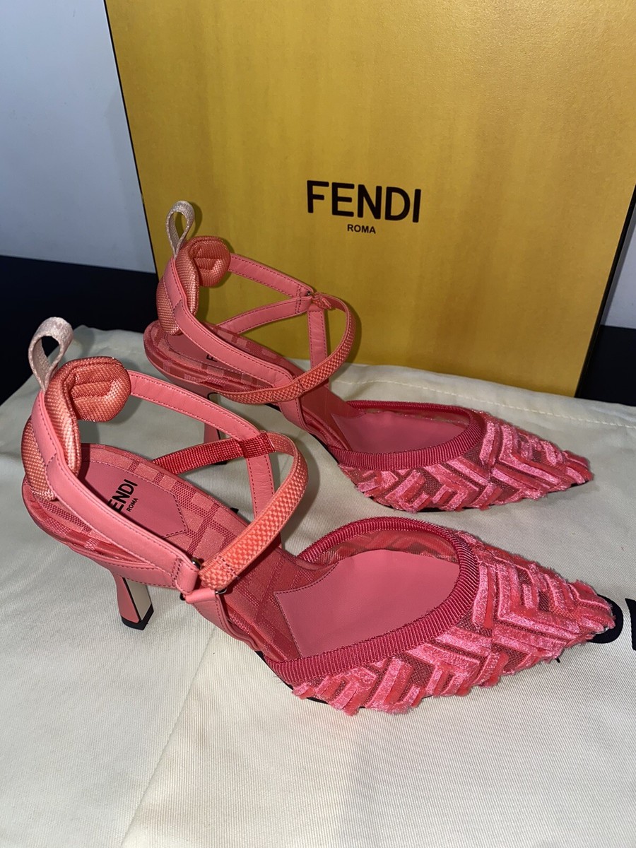 FENDI COLIBRI LITE. PINK MESH HIGH-HEELED SLING-BACKS. SIZE FENDI COLIBRI LITE. PINK MESH HIGH-HEELED SLING-BACKS. SIZE