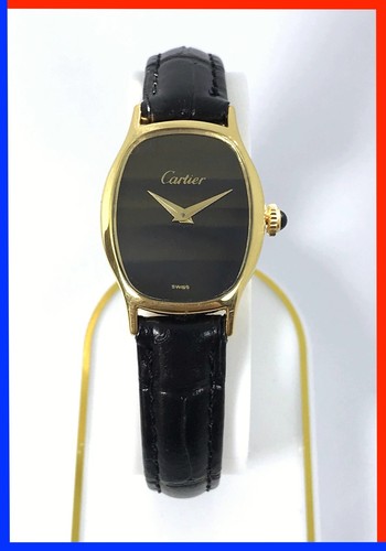 VINTAGE 1978 CARTIER OVAL PRE-MUST LADIES 23MM 18K GOLD PLATED, TIGERS EYE DIAL!