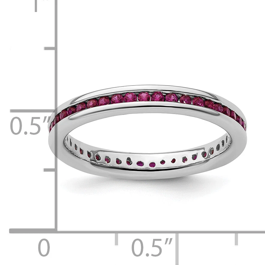 Silver Stackable Expressions Polished Created Ruby Ring QSK660 - Image 4 of 4
