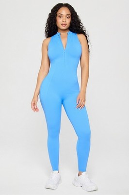FABLETICS Sleek Seamless Zip Front Sculpt Jumpsuit - Malibu Blue Neon - Size M
