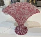 Vintage Fenton Art Glass Murrhina Rose Mist Fan Vase Ruffled Edge c1964-1968