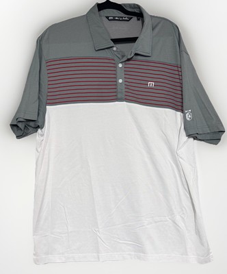Travis Matthew Polo Shirt Mens XXL Gray White Red Short Sleeve Golf Stripe Logo